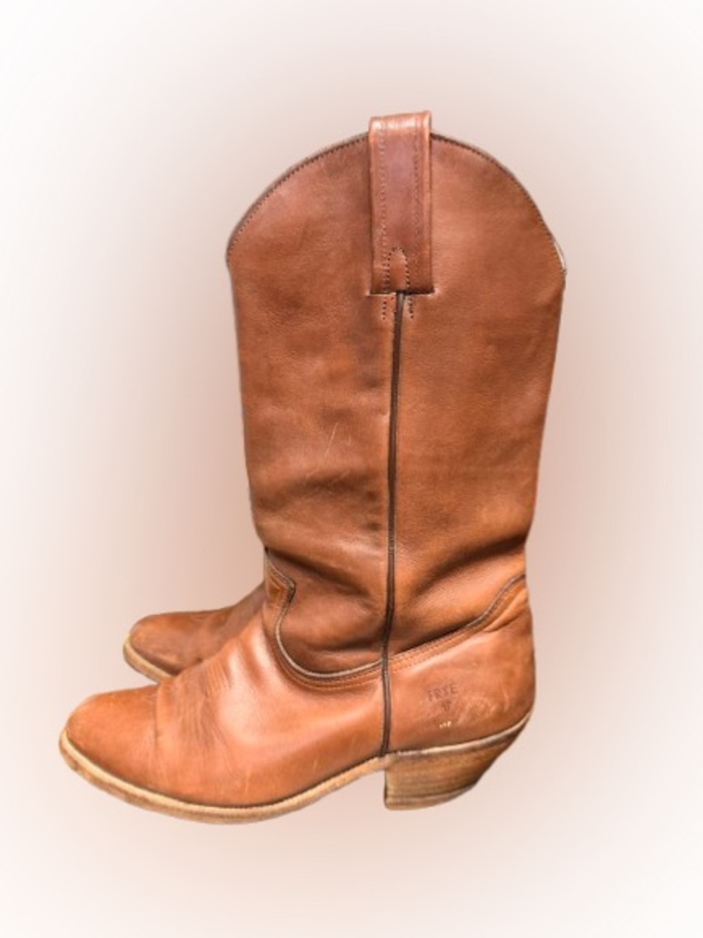 Frye Vintage Western Cowboy Boots Brown Leather Pull On Made USA Men’s 10D